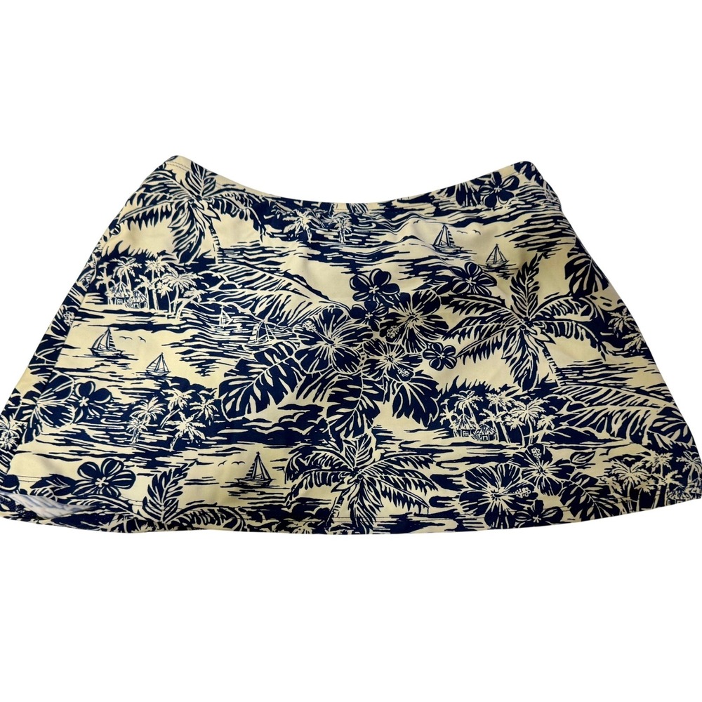 Kechika Swim Skort Women Size 8 Navy Cream‎ Tropical Toile Sailboat Vintage USA